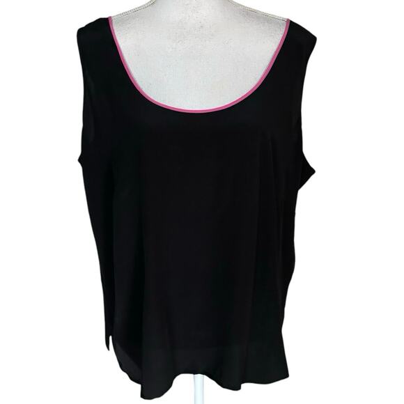 Bob Mackie Wearable Art Plus Size 1X Silk Shell Tank Top Black Pink Trim - Picture 1 of 5